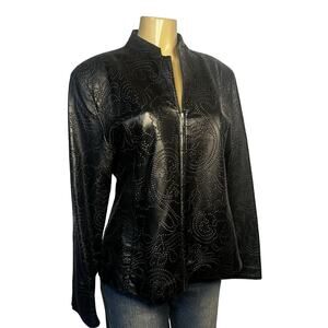 Damselle Jacket Womens XL Black Genuine Leather Embossed Studded Paisley Zip Up